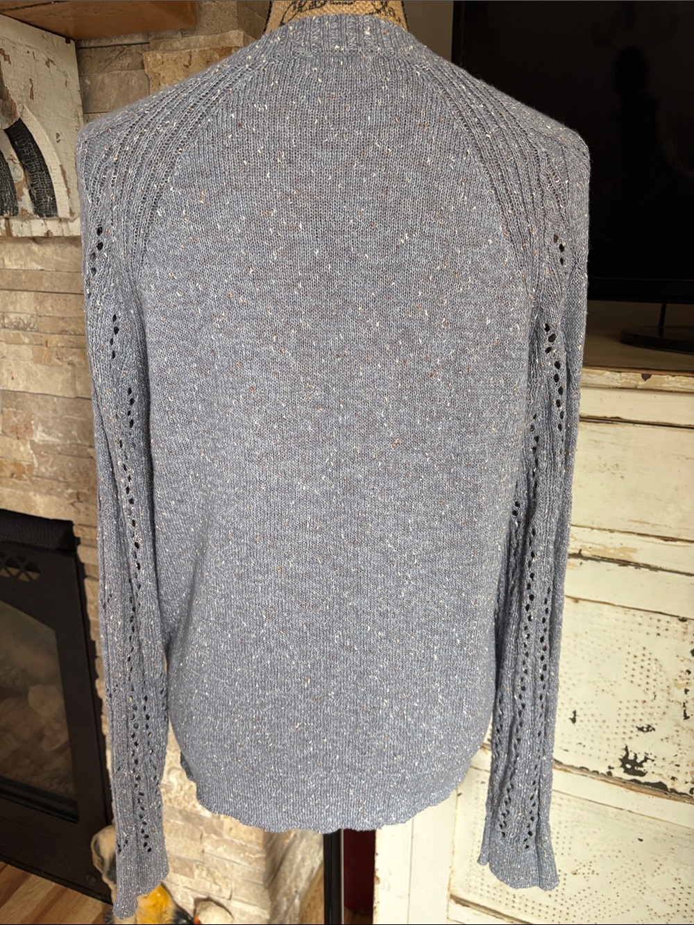 Spartina Shelby linen blend blue gray open knit pull over lightweight sweater - Picture 9 of 15